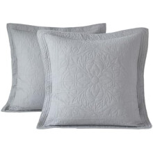 Taies d'oreiller carrées matelassées 100 % coton, lot de 2, 66 x 66 cm, douces et respirantes, grises