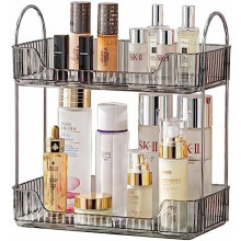 Organisateur de salle de bain Ă 2 niveaux, plateau de maquillage et de parfum, organisateur de soins de la peau pour coiffeuse (gris)