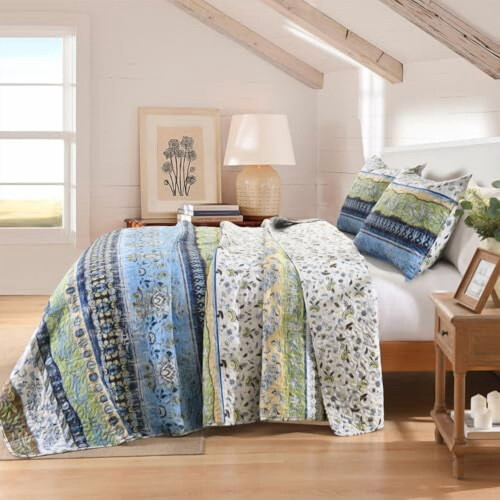 Boho Floral Quilt Set Queen 3-Piece 1