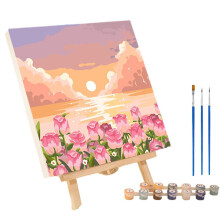 Set per dipingere con i numeri, facile da usare per decorare la casa - Tela con fiori fai da te incorniciata D8N5