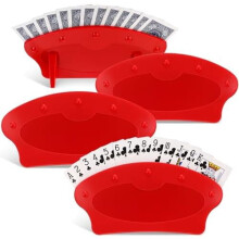 Conjunto de 4 Porta-Cartas para Adultos, Suporte para Cartas Sem Usar as Mãos, Ideal para Noites em Família, Jogos de Canasta e Poker (Vermelho)