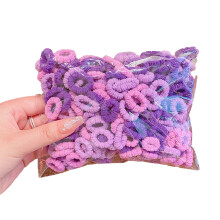 100 gomas para el pelo, pequeñas bandas elásticas, coleteros de seda, color morado con flores.