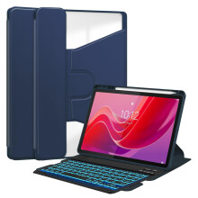 Capa com teclado compatível com Lenovo Tab M11 11 polegadas 2024TB330FU, capa giratória 360, teclado Bluetooth retroiluminado em 7 cores, roxo