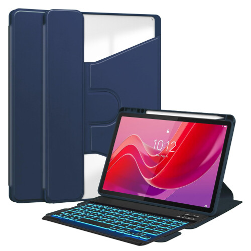 Capa com teclado compatível com Lenovo Tab M11 11 polegadas 2024TB330FU, capa giratória 360, teclado Bluetooth retroiluminado em 7 cores, roxo