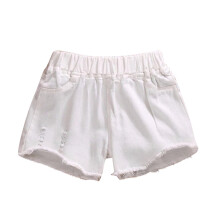 Kläder för småbarnsflickor, jeansshorts för flickor, sommarjeanshorts för barn och flickor, mångsidiga elastiska och perforerade hotpants, vit,