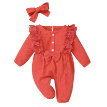 Pelele de encaje de algodón para niñas de 6 a 12 meses, mono con lazo de flores – Compatible con las tallas de ropa de bebé.