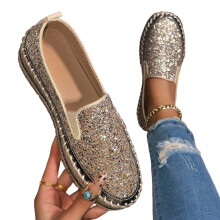 Scarpe casual da donna, scarpe eleganti da donna, sandali da donna alla moda casual in tinta unita con punta con paillettes, colore oro5