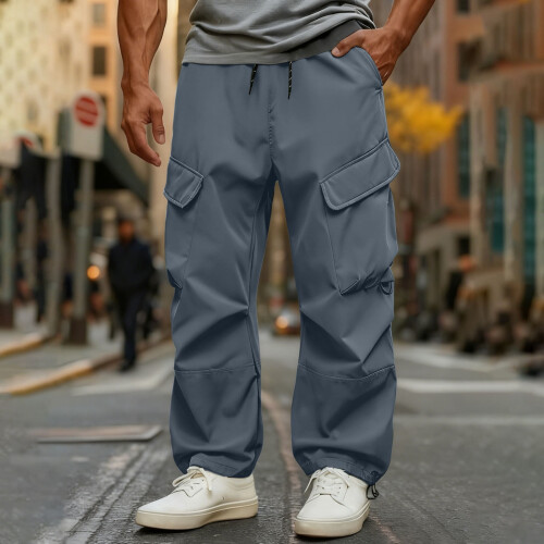 Παντελόνι Kukoosong με φαρδιά μπατζάκια για άνδρες, μονόχρωμα ανδρικά παντελόνια 1