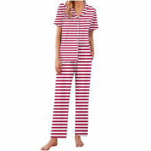 Kvinders sommer ternet todelt pyjamassæt Nattøj Loungewear Button-down nattøj Homewear sæt S-2XL