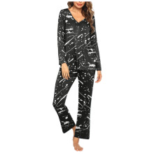 Tacar Pijamas Priontáilte 2 phíosa do Mhná Tacar Lounge do Mhná Tacar Pijamas Muinchille Fada do Mhná Éadaí Baile S-3XL