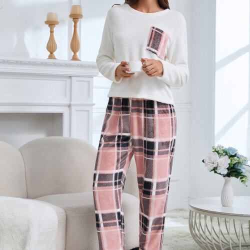 Dame flannel pyjamassæt med lange ærmer, ternet, 2 dele 1