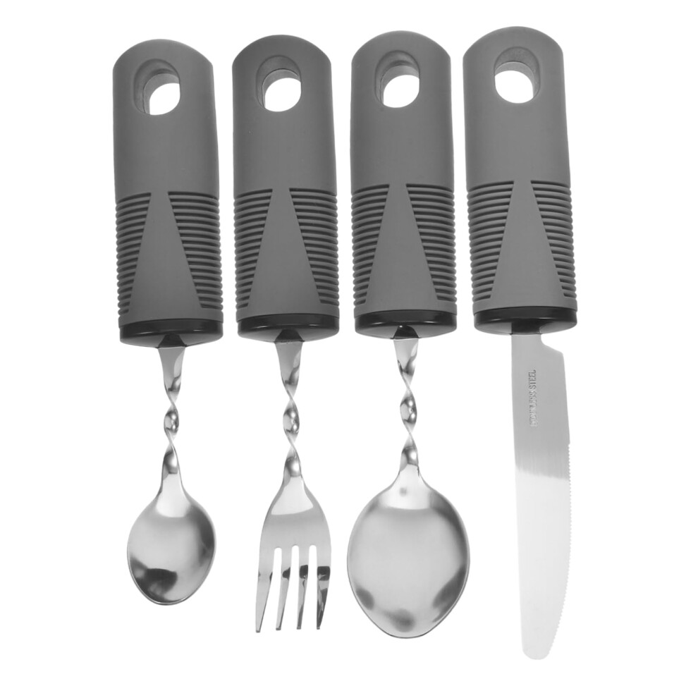 Adaptive Eating Utensils Set 4pcs Weighted Stable Grip Adjustable Angle for Tremors and Arthritis Seniors