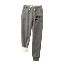 Thermounterwäsche für Damen, bedruckte elastische Fleecehose, Winter-Thermoleggings, warme lange Hose, Grau