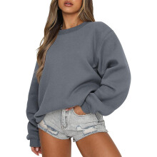Dames sweatshirt met lange mouwen, casual ronde hals, losse pasvorm, pullover hoodie, fleece top voor de herfst