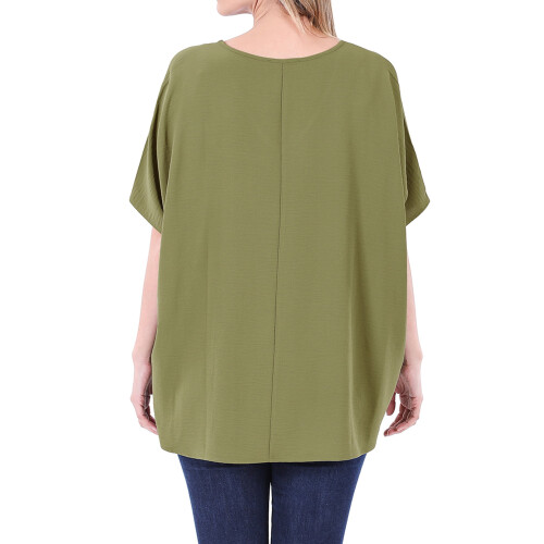 Dam & Plus V-ringad vävd Airflow Dolman kortärmad blus med framficka 2