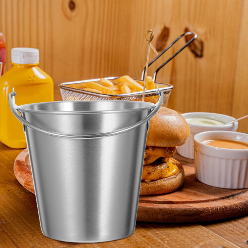 Balde de gelo OUNONA em aço inoxidável com alça, cor prata, design multifuncional, grande capacidade de 7,87 polegadas (aproximadamente 20 cm). 2