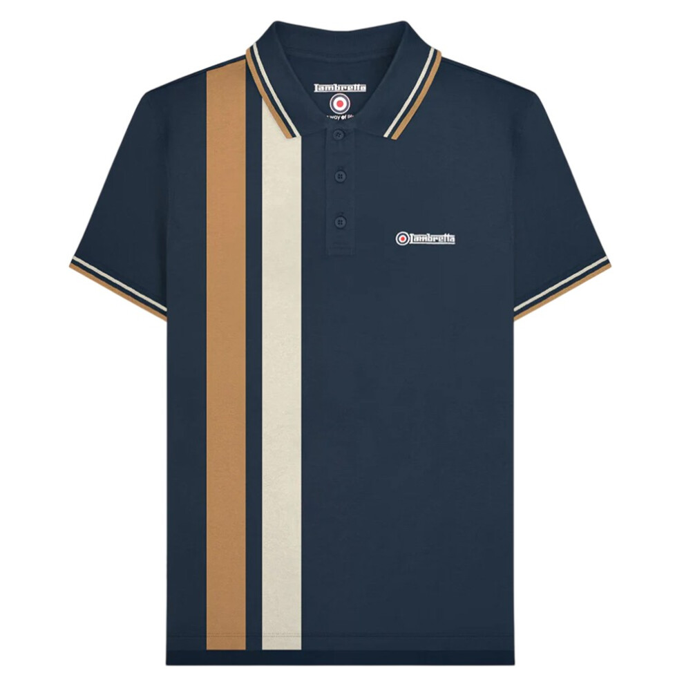 Lambretta (Xxl, Navy) Mens Ss25 Vertical Stripe Polo Shirt