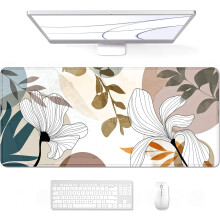 Stor spillmusematte 86,5 x 35 cm, mikrovevd klut, sklisikker gummibase, jordfargede blomster – kompatibel med alle mus