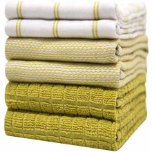 Torchons de cuisine de qualité supérieure, 51 x 71 cm, lot de 6 | Torchons en coton absorbant avec boucle de suspension | Motif à carreaux vert