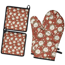 Juego de 2 manoplas de horno con estampado floral (7,7 x 12 pulgadas)