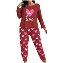 Alla hjärtans dag-pyjamasset i plusstorlek för kvinnor, 2 delar med hjärtmönster, mjuka och mysiga sovkläder (XL-5XL)