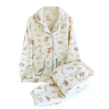 Dam Höst Vinter Pyjamas Set med Tecknat Tryck Fleecefodrad Topp med Byxor Tryckknappar Framtill Hemmakläder Nylon Spandex M-XL Flera Färger Finns