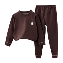 Fleece termokläder set för tonåringar och barn – brun tvådelad pyjamas, kompatibel med kallt väder