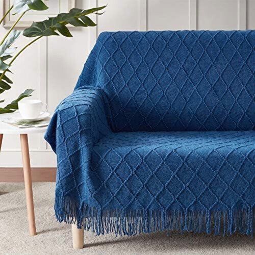 Royal Blue Throw Blanket 60x80 Inches Throw Textured Solid Soft Sofa Throw Couch Knitted Decorative Blanket 1