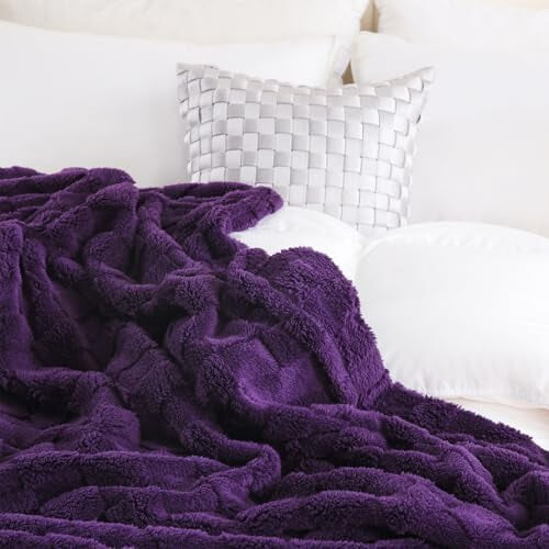 Dyb lilla fleece tæppe 122 x 152 cm 2
