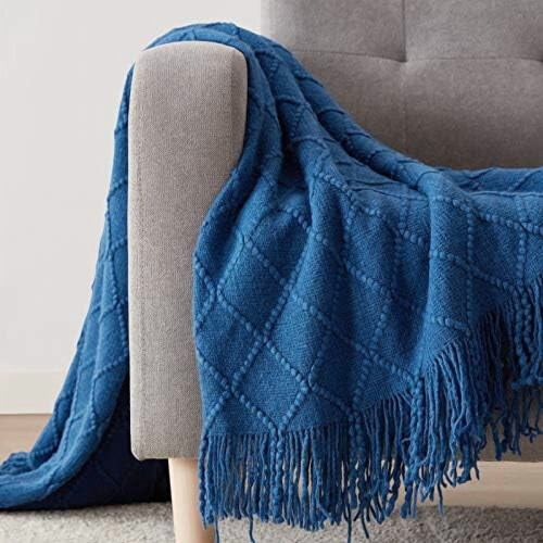 Royal Blue Throw Blanket 60x80 Inches Throw Textured Solid Soft Sofa Throw Couch Knitted Decorative Blanket 1