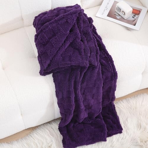 Dyb lilla fleece tæppe 122 x 152 cm 1
