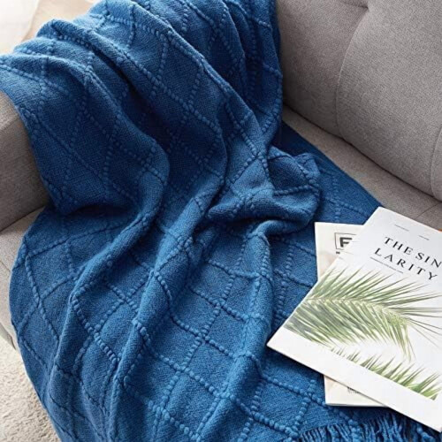 Royal Blue Throw Blanket 60x80 Inches Throw Textured Solid Soft Sofa Throw Couch Knitted Decorative Blanket 2