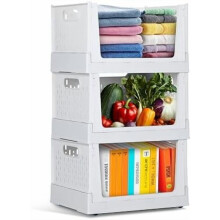 TidyFriend Contenitori impilabili con ruote, confezione da 3 scatole organizer pieghevoli in plastica per armadio, ufficio, camera da letto, cucina,