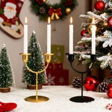 2-köpfiger, schwarz-goldener Vintage-Kerzenhalter für Kamin, Party, Esszimmer – kompatibel mit Standard-Kerzenständern
