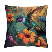 Absztrakt kolibri párnahuzat – rövid plüss, 45x45cm