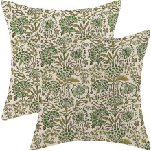 Blocktryckta örngott 18x18, 2-pack, salviagrön blommig, utomhus-/bohemisk/bondgårdsinredning, linnekuddfodral