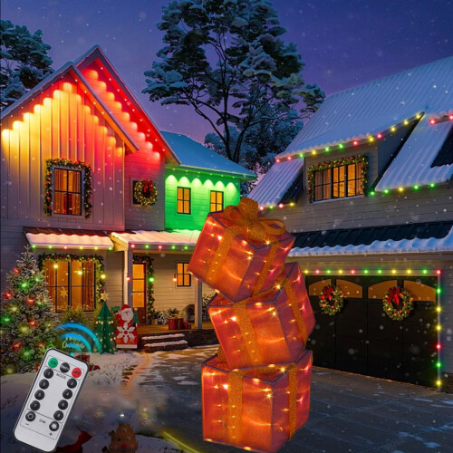 Conjunto de 3 caixas de presente de Natal iluminadas 2