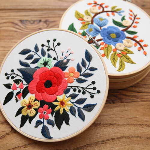 Σετ κεντήματος Diy με λουλουδάτα μοτίβα, σετ κεντήματος, κιτ σταυροβελονιάς για 2