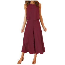 Summer Outfits for Women,Women's Cotton And Linen Round Neck Sleeveless Shorts, Top, Widened Leg Pants, Long Pants Set