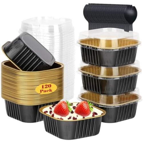Teglie quadrate per mini torte da 140 g (5 oz) con coperchi e cucchiaini (80 set)