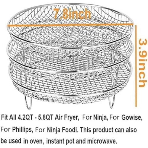 3-Layer Stackable Air Fryer Racks, 304 Stainless Steel, 8" 2