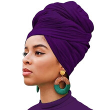 1 pañuelo para la cabeza de jersey elástico para mujer, turbante suave y transpirable – Morado oscuro, compatible con la moda africana y bohemia.