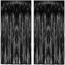 Cuirtín Cúlra Tinsel Dubh do Chóisirí Wizard/Stranger Things/Oíche Shamhna – 2 Phacáiste, Ag luí le Maisiúcháin Doras
