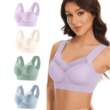 Bügelloser Push-up-BH für Damen, 4er-Pack, kabellos, dünn, mit seitlicher Glättung, nahtlos, für jeden Tag, Blau