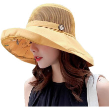Sommerhatte i net til kvinder Let strandhat Blomsterprint UPF50+ Pakbar bucket hat med bred skygge og hagerem