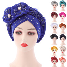 Windfall Zachte Afrikaanse Hoofddoek Bloemenmuts Hoofdbedekking Rekbare Strass Turban voor Dames en Meisjes