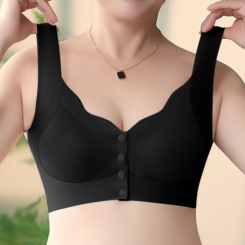 Σουτιέν Plus Size με 4 κουμπιά και άνοιγμα μπροστά, απαλό, άνετο, μονόχρωμο χωρίς 1