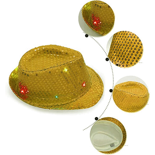 Φωτιζόμενο καπέλο LED, Φωτεινό καπέλο τζαζ LED, Unisex φωτιζόμενο καπέλο Fedora με πούλιες 1