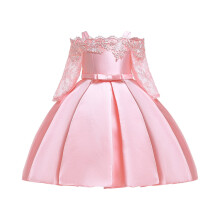 Mädchenkleid, Babykleidung, Kleinkinderkleid, einfarbig, Stickerei, Spitze, kurze Ärmel, Schleife, Geburtstagskleid, Kinderkleider, rosa