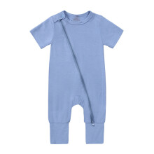 Tøj til småbørnsdrenge Fodløse pyjamas Lynlås Kortærmet Jumpsuit Bodyer Blødt Hverdagstøj, Blå, 6-12 måneder